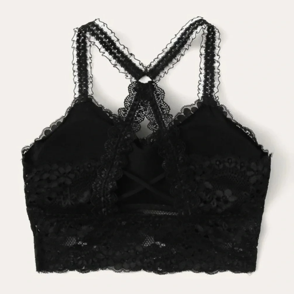 Lace bralette black padded racer back